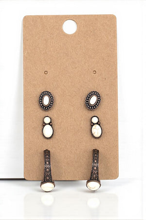 GEM PAVE ETCHED POST HOOP EARRING SET