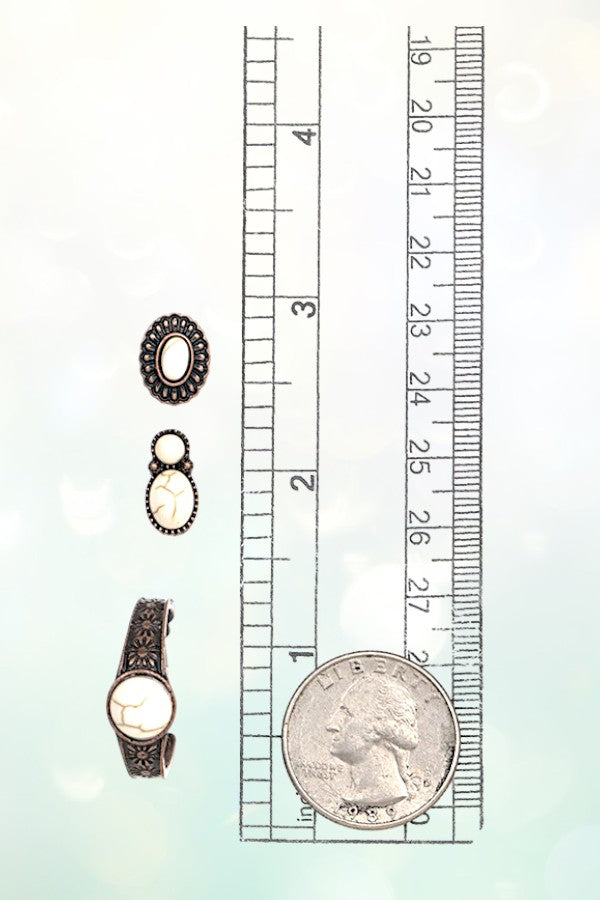 GEM PAVE ETCHED POST HOOP EARRING SET