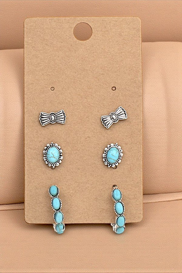 WESTERN POST HOOP GEM EARRING SET