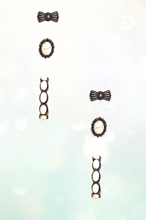 WESTERN POST HOOP GEM EARRING SET