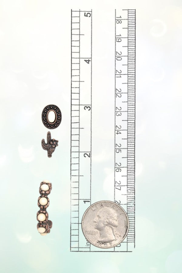 CACTUS OVAL GEM POST HOOP EARRING SET