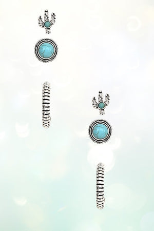 ROUND CACTUS GEM POST HOOP EARRING SET
