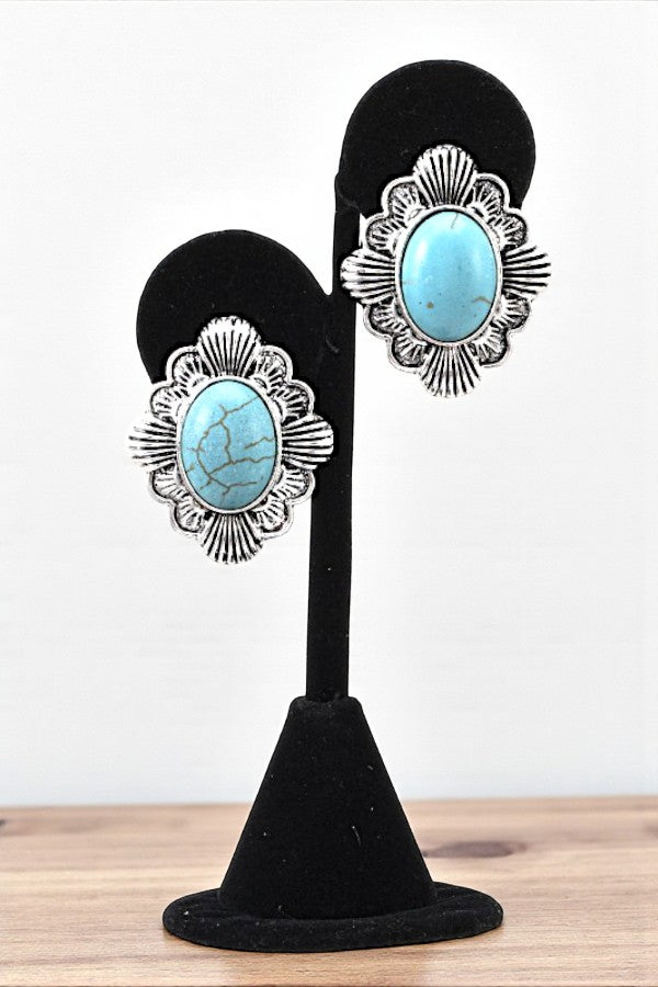 WESTERN OVAL FRAMED GEMSTONE POST EARRING