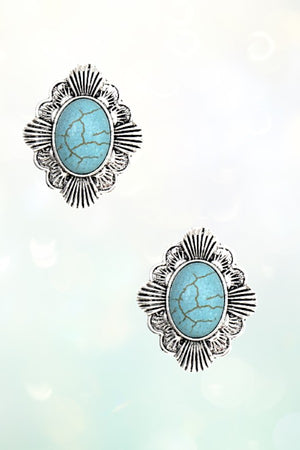 WESTERN OVAL FRAMED GEMSTONE POST EARRING