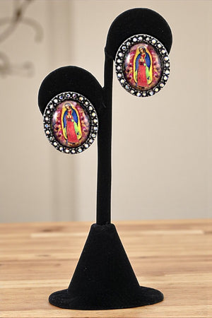 VIRGIN MARY GEM PAVE POST EARRING