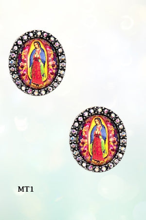 VIRGIN MARY GEM PAVE POST EARRING