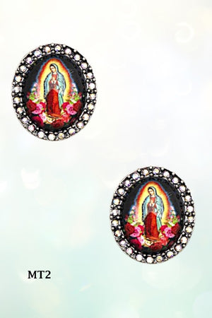 VIRGIN MARY GEM PAVE POST EARRING