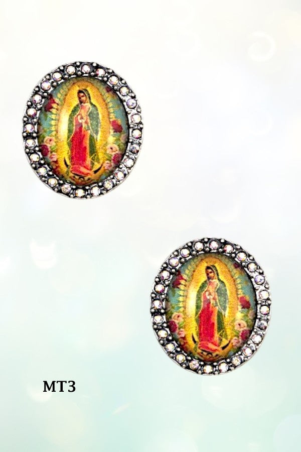 VIRGIN MARY GEM PAVE POST EARRING
