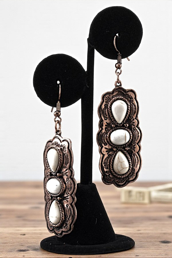 WESTERN GEMSTONE PAVE FRAMED DANGLE EARRING