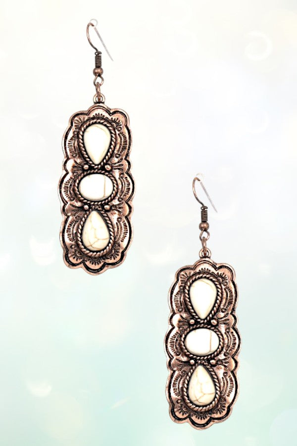 WESTERN GEMSTONE PAVE FRAMED DANGLE EARRING
