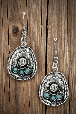 GEM ACCENT WESTERN COWBOY HAT DANGLE EARRING