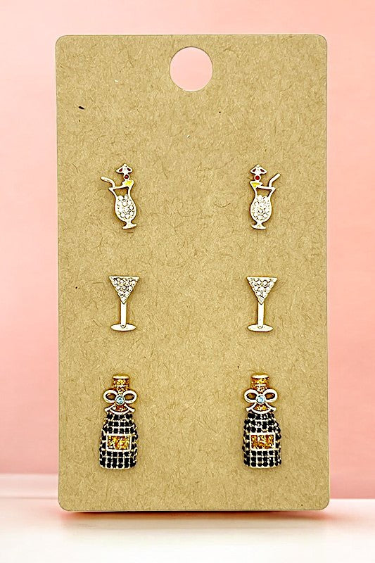 Champagne Glass Party Post Earring Set