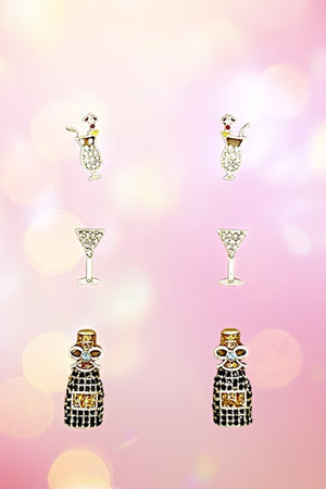 Champagne Glass Party Post Earring Set