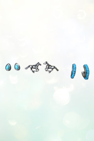 WESTERN TQ DESIGN STUD MINI HOOP EARRING SET