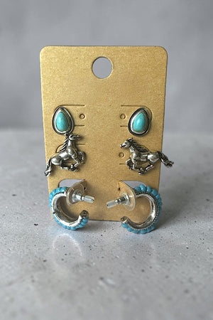 WESTERN TQ DESIGN STUD MINI HOOP EARRING SET