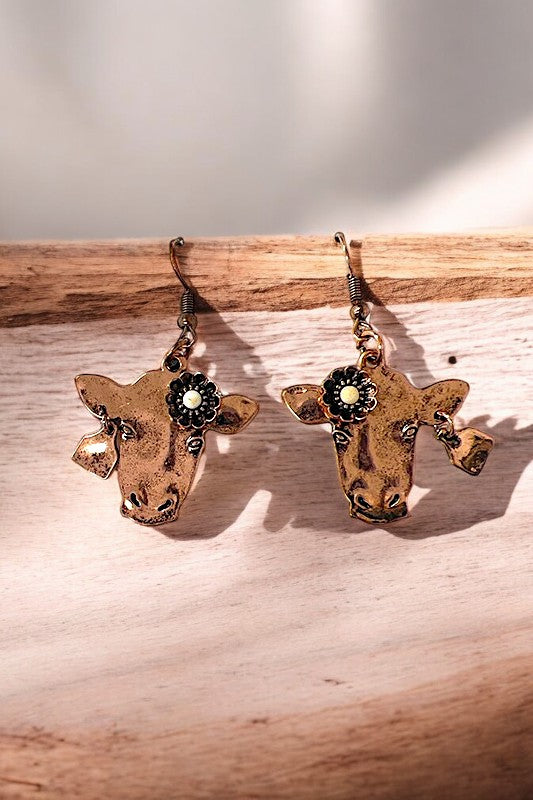 Western Flower Cow Head Dangle Earring