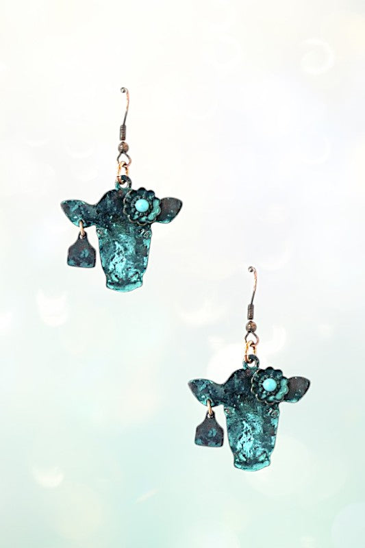 Western Flower Cow Head Dangle Earring