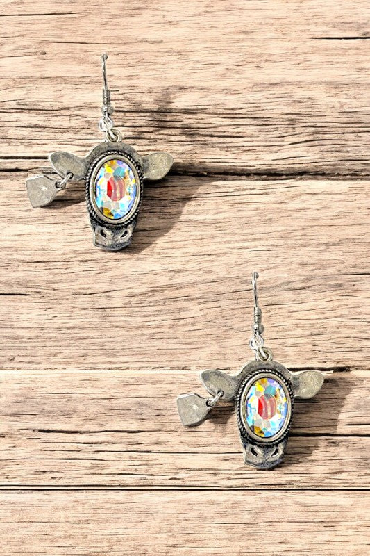 Western Gem Bull Accent Dangle Earring