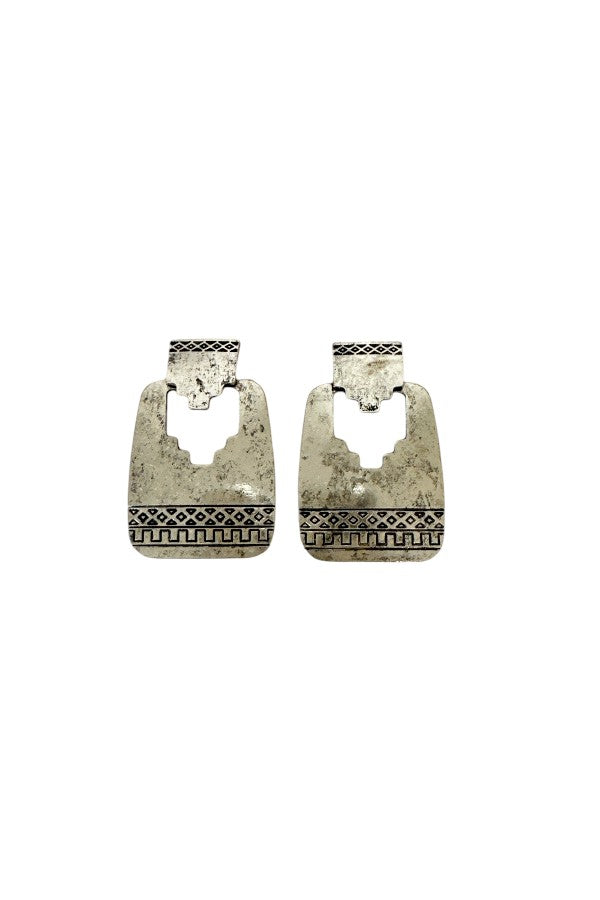 Western Rectangle Concho Dangle Earring