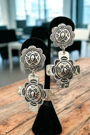 Western Cross Concho Metal Dangle Earring