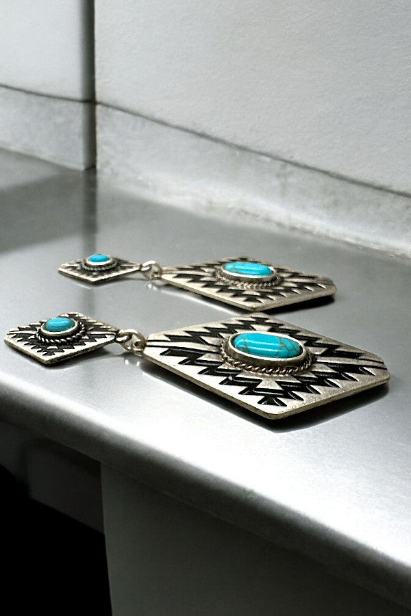 Western Geometric Concho Turquoise Dangle Earring