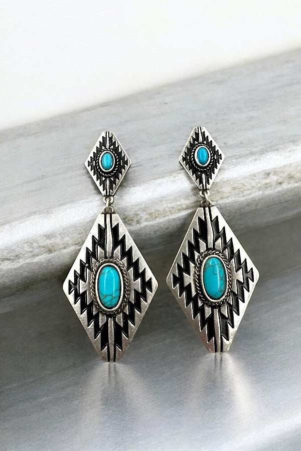 Western Geometric Concho Turquoise Dangle Earring