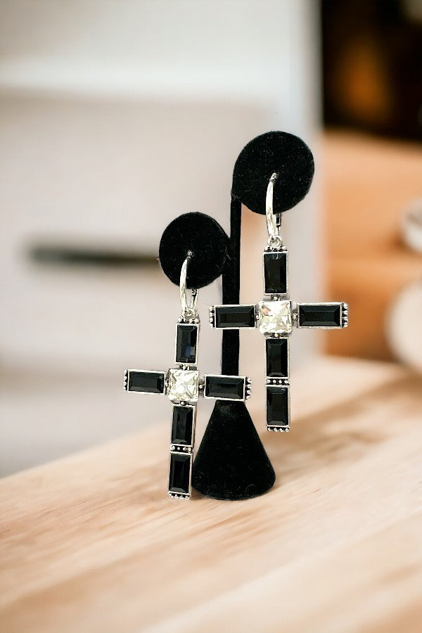 Western Crystal Cross Earring