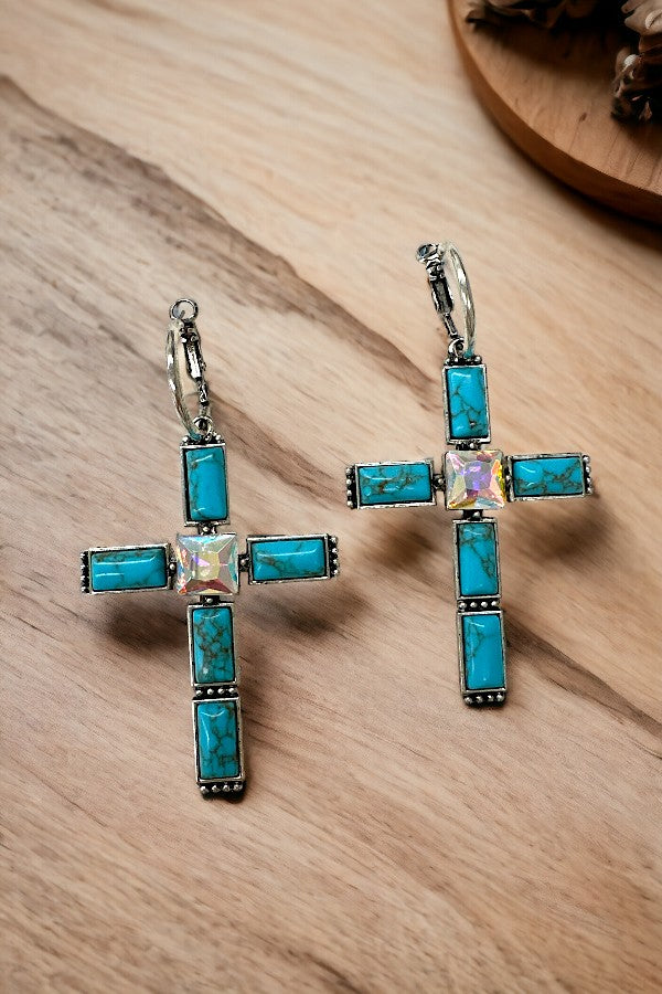 Western Crystal Cross Earring