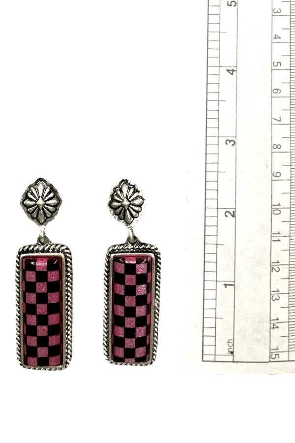 Western Checker Bar Earring