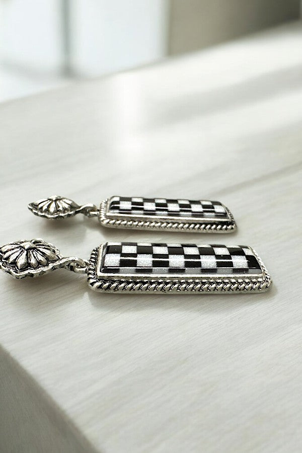 Western Checker Bar Earring