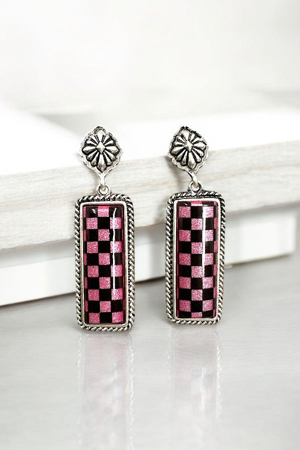 Western Checker Bar Earring