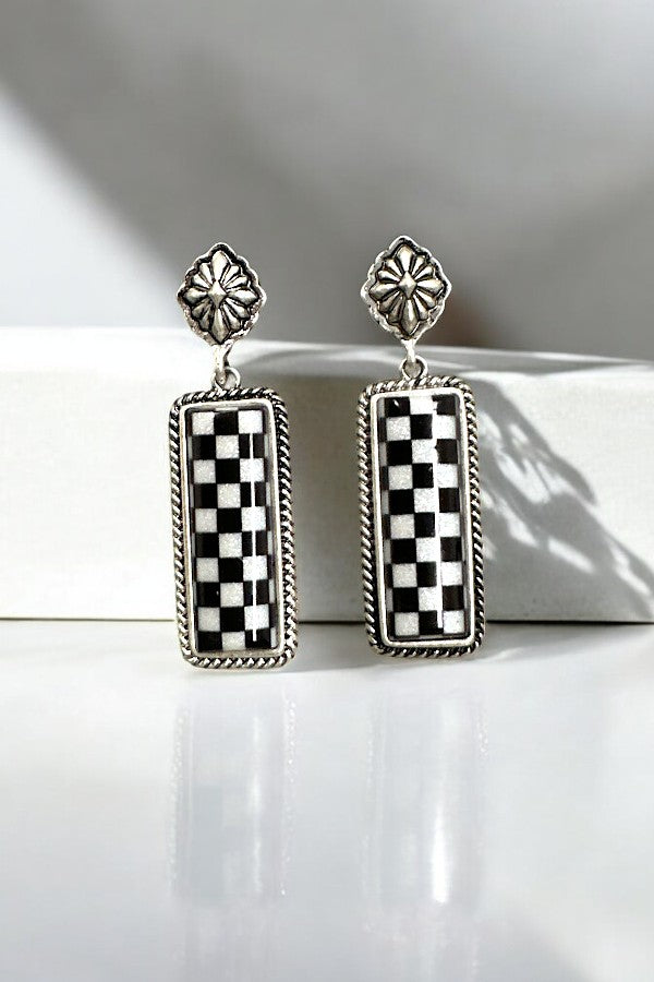 Western Checker Bar Earring