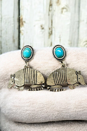 Etched Armadillo Gem Post Earring