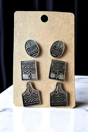 WESTER BOOT STITCH THEME 3 PAIR EARRING SET