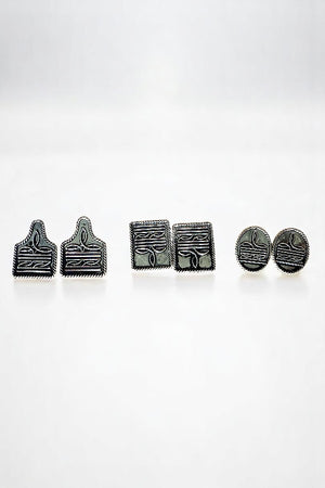 WESTER BOOT STITCH THEME 3 PAIR EARRING SET