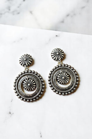 WESTERN ROUND CONCHO CUT OUT DANGLE EARRING