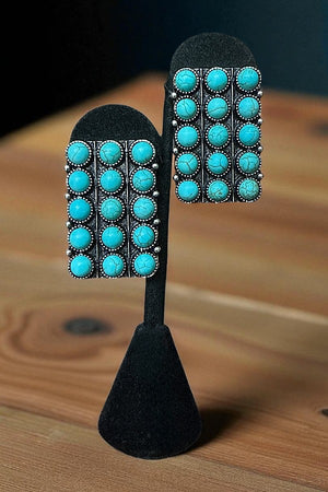 WESTERN RECTANGLE TQ GEM BUBBLE POST EARRING