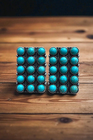 WESTERN RECTANGLE TQ GEM BUBBLE POST EARRING