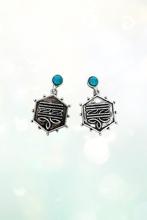 WESTERN BOOT STITCH HEXAGON DANGLE EARRING