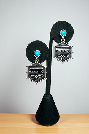 WESTERN BOOT STITCH HEXAGON DANGLE EARRING