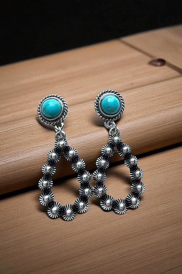 TQ GEM FRAMED POST TEARDROP DANGLE EARRING