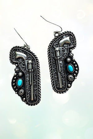WESTERN TQ GEM ACCENT PISTOL DANGLE EARRING