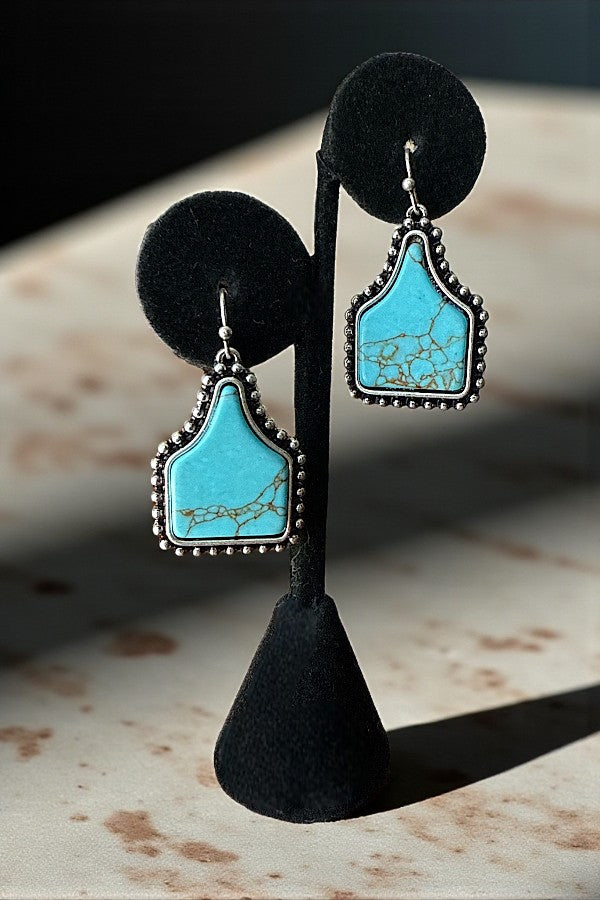WESTERN TQ CATTLE TAG DANGLE EARRING