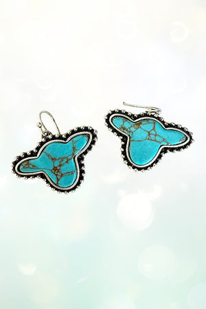 WESTERN FRAMED TQ GEM COWHEAD DANGLE EARRING