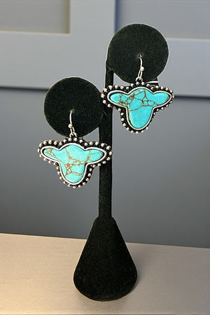 WESTERN FRAMED TQ GEM COWHEAD DANGLE EARRING