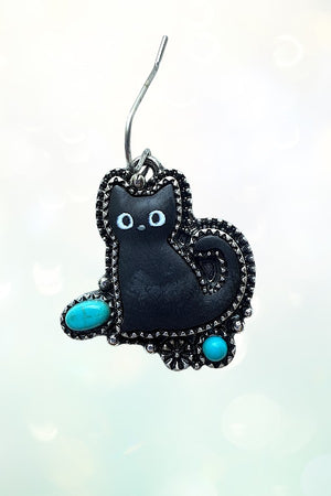 TQ GEM ACCENT MATTE BLACK CAT DANGLE EARRING