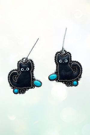 TQ GEM ACCENT MATTE BLACK CAT DANGLE EARRING
