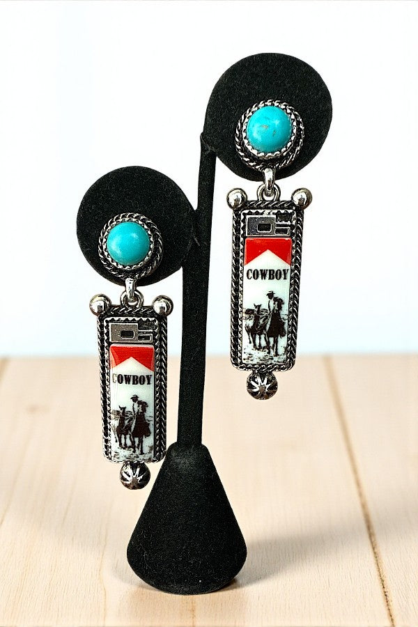 WESTERN COWBOY LIGHTER TQ GEM POST EARRING