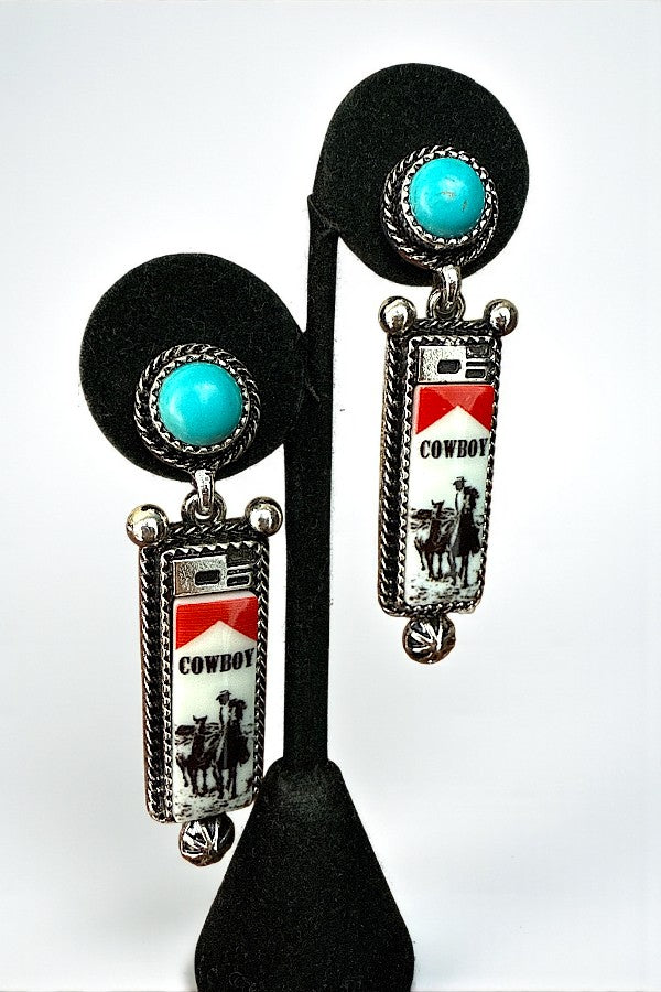 WESTERN COWBOY LIGHTER TQ GEM POST EARRING