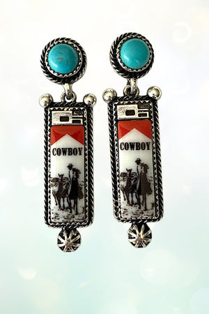 WESTERN COWBOY LIGHTER TQ GEM POST EARRING